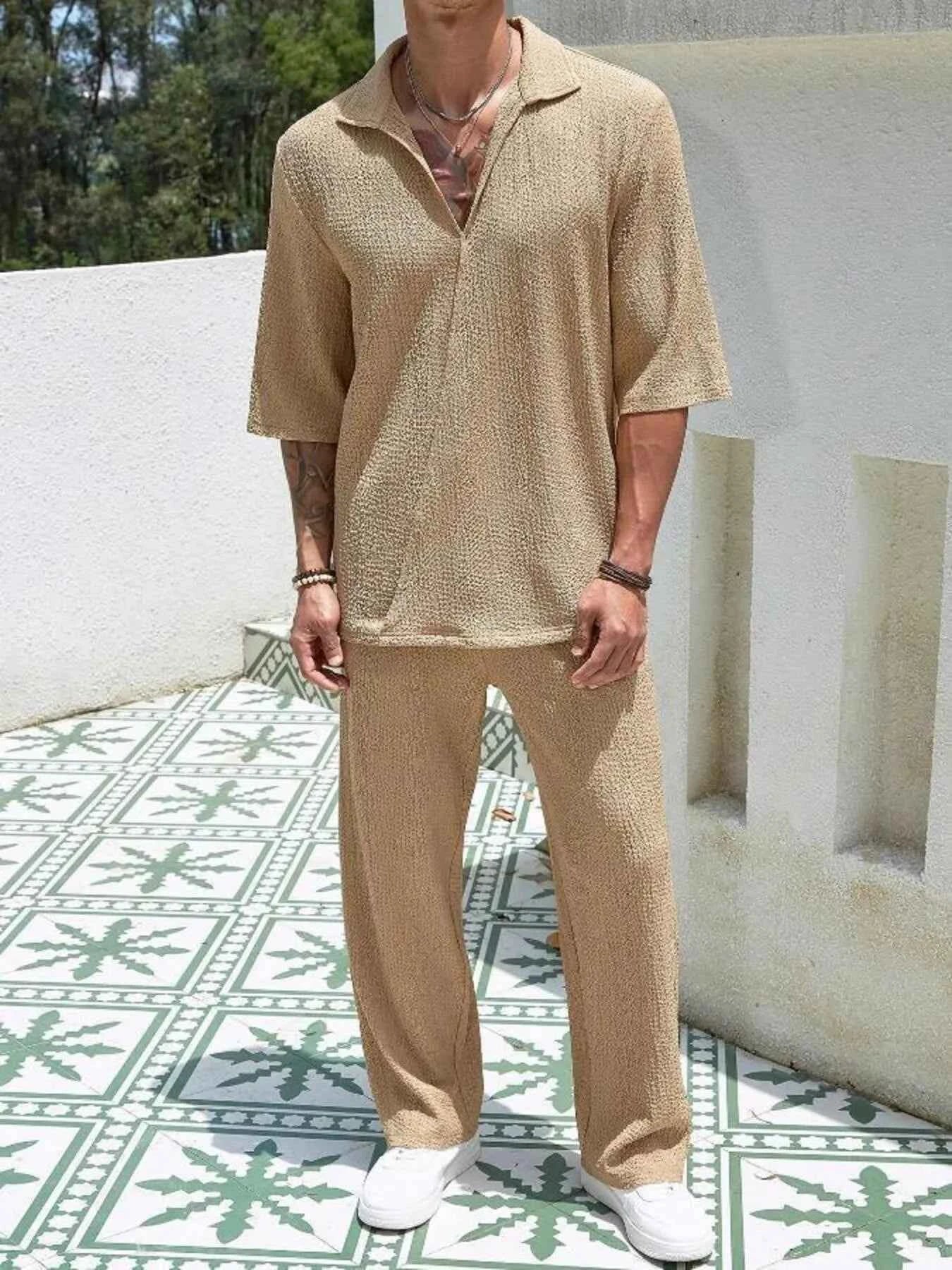 Men's Plus Size Half Sleeve Top and Pants Set - Mr Lou’s Place
