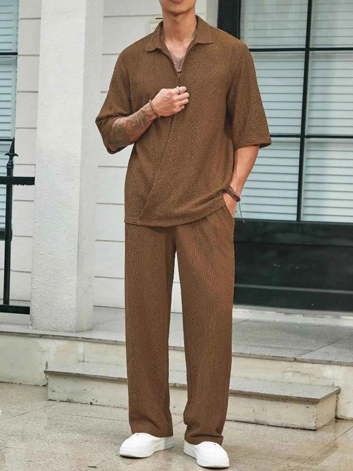 Men's Plus Size Half Sleeve Top and Pants Set - Mr Lou’s Place