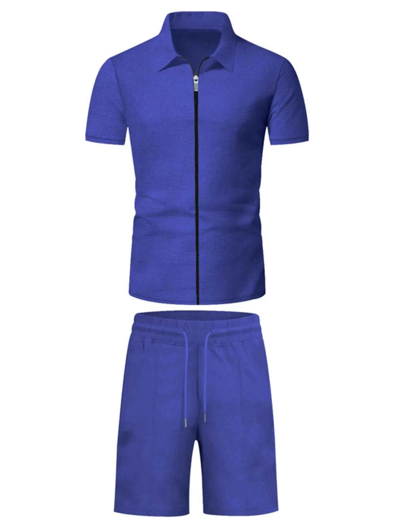 Men's Plus Size Zip Up Short Sleeve Top and Shorts Set - Mr Lou’s Place