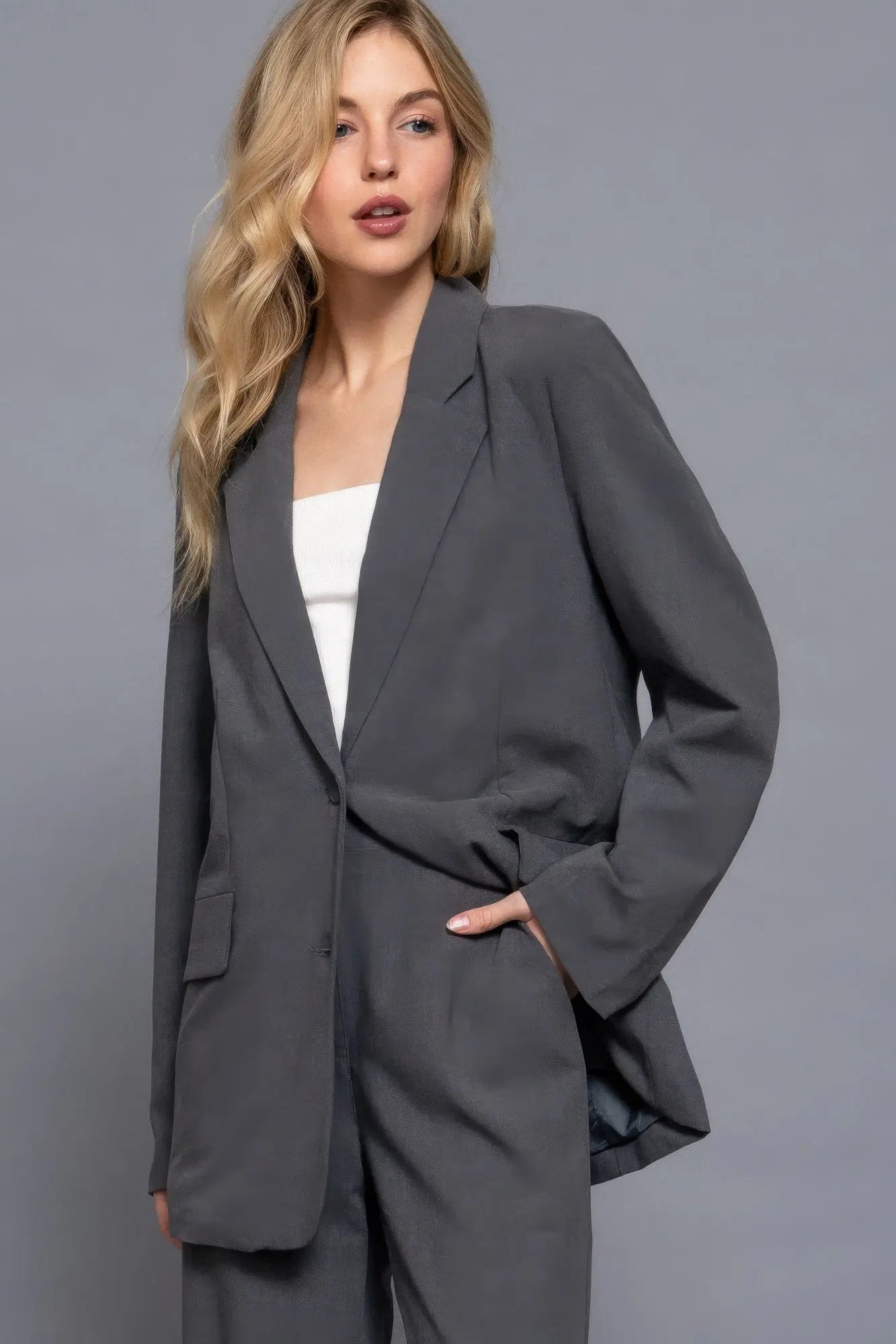 Long slv front button closure blazer - Mr Lou’s Place