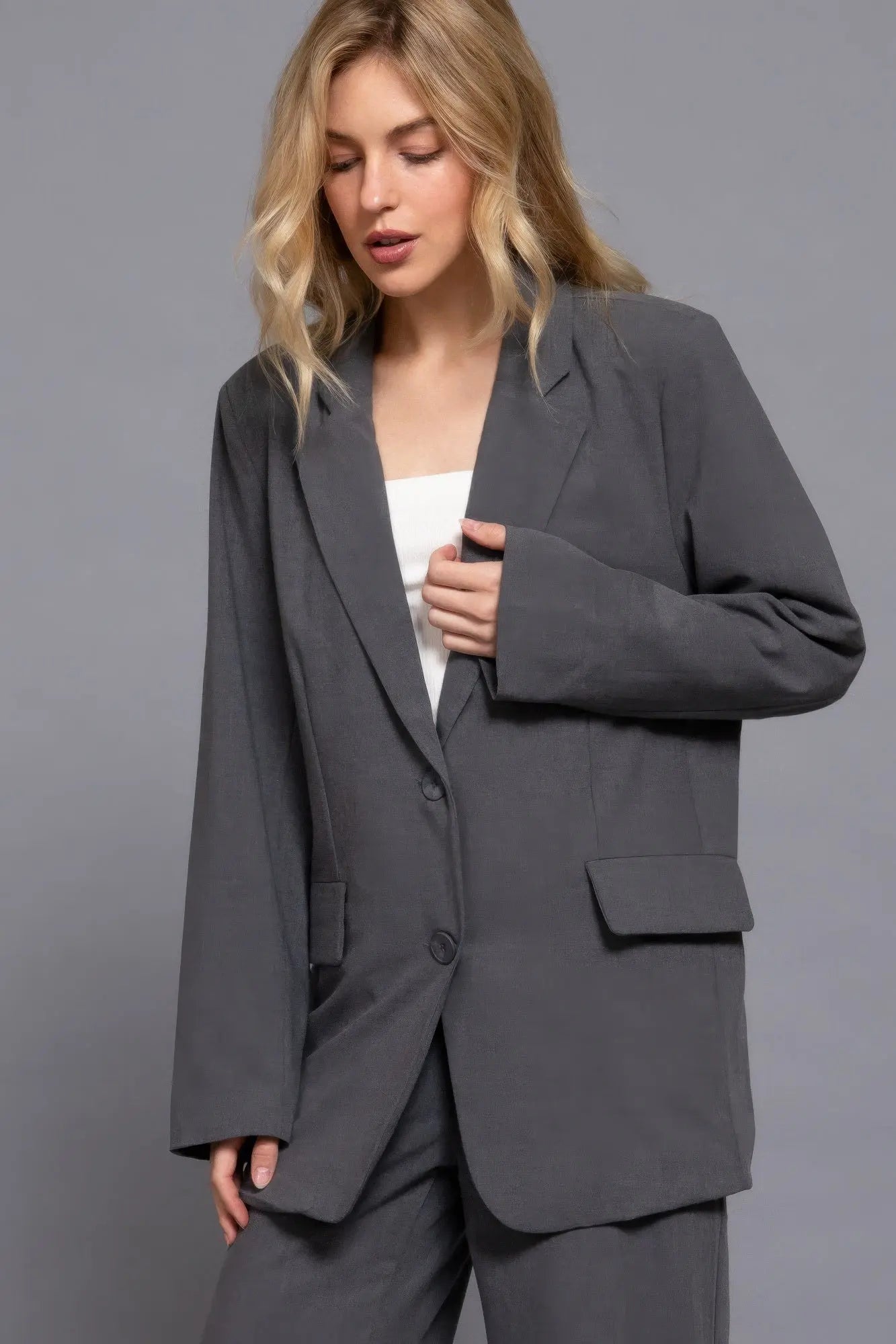 Long slv front button closure blazer - Mr Lou’s Place