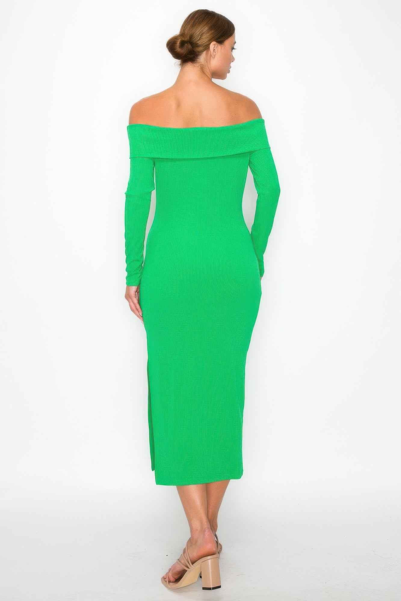 Off-shoulder Rib Midi Dress - Mr Lou’s Place