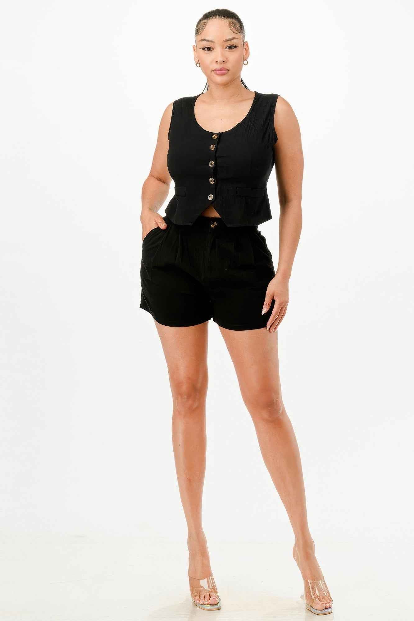 Casual Cropped Vest And Short Set - Mr Lou’s Place
