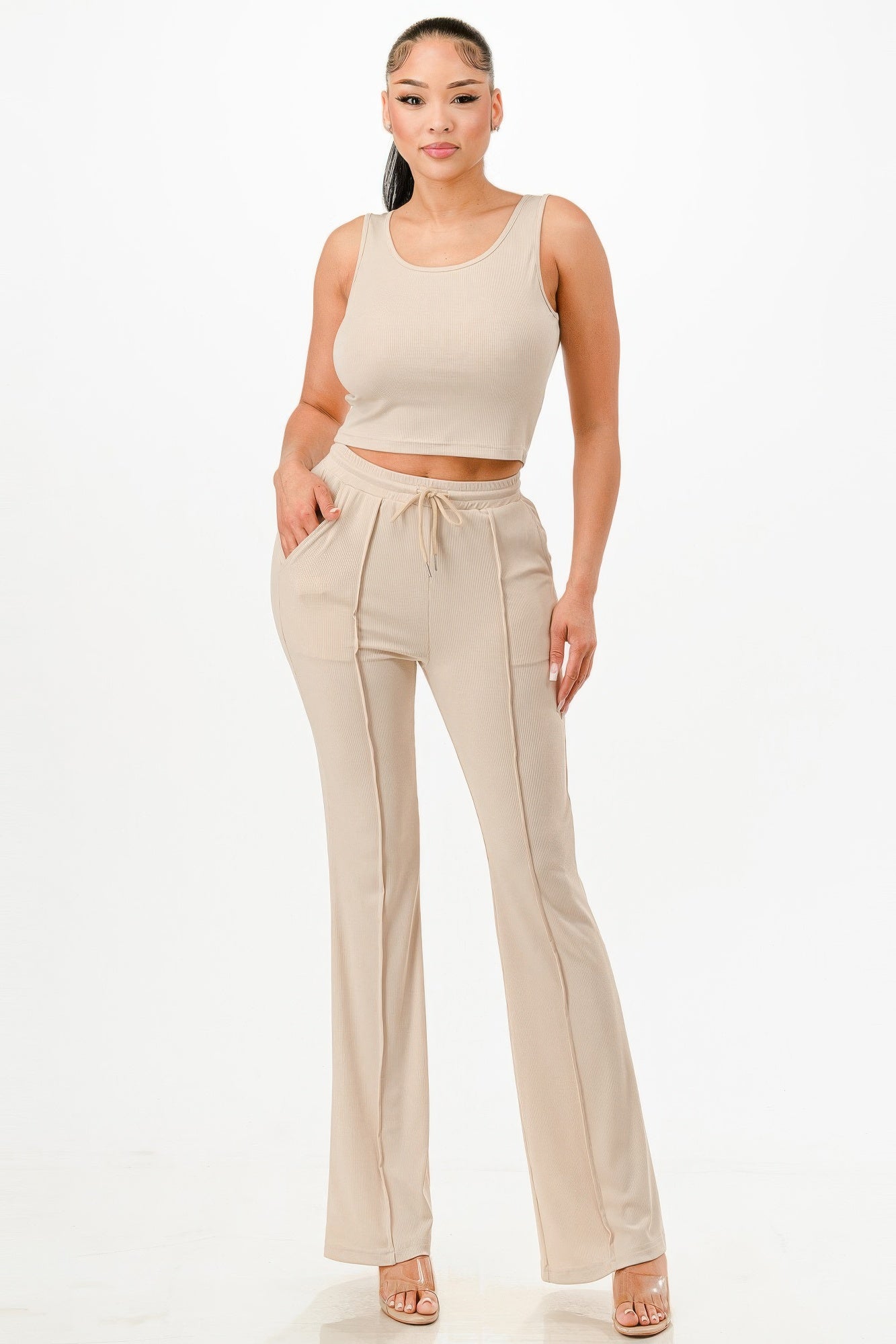 Ribbed Tank Top And Pant Set - Mr Lou’s Place