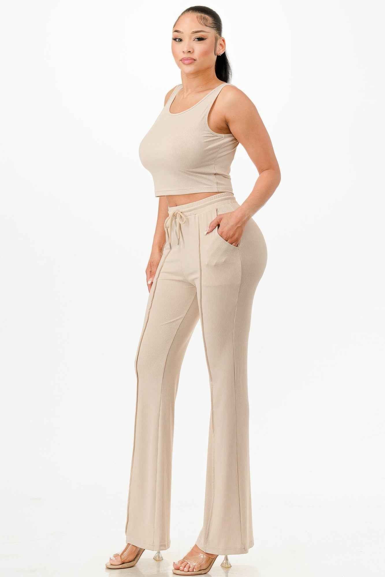 Ribbed Tank Top And Pant Set - Mr Lou’s Place