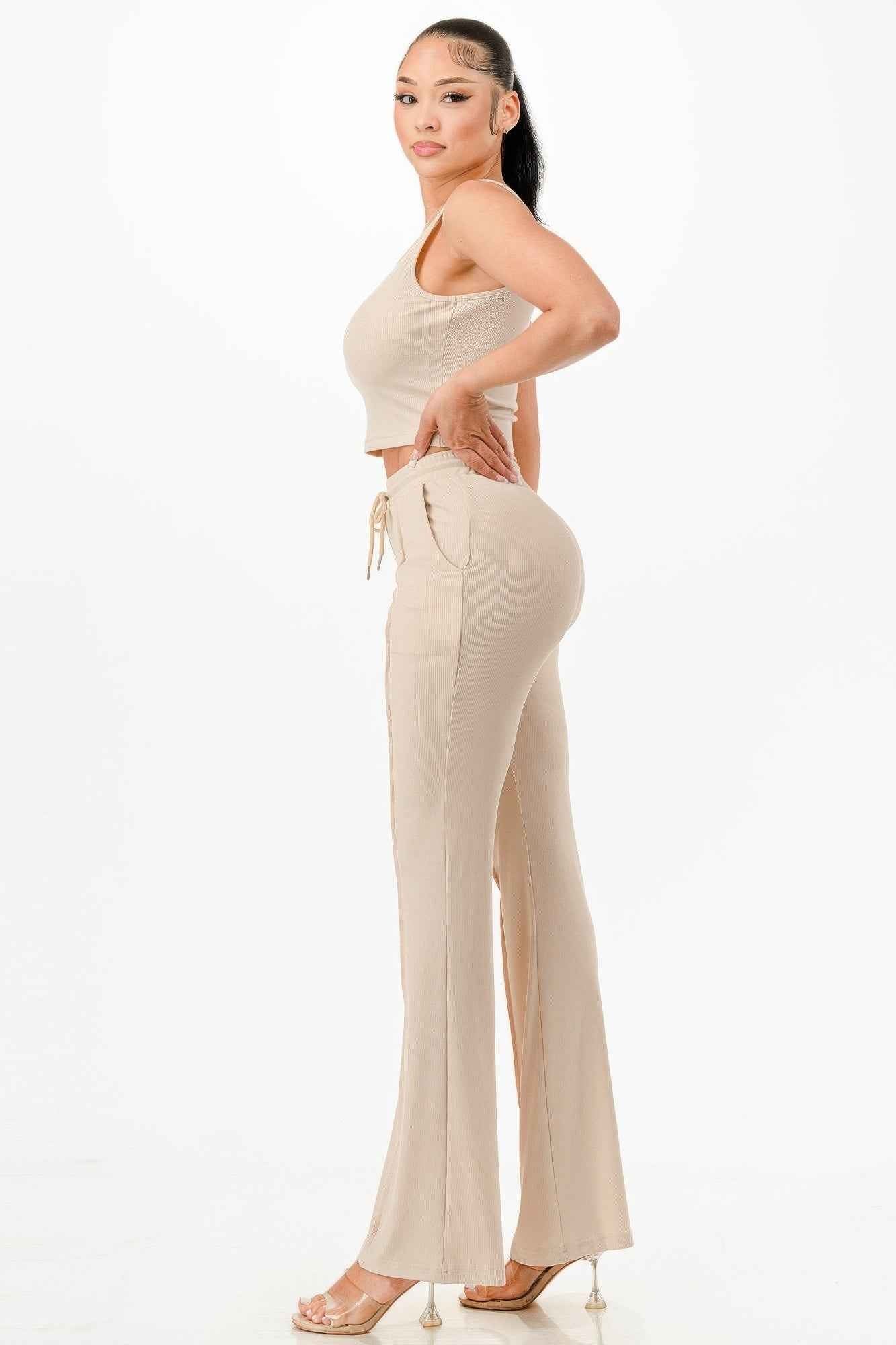 Ribbed Tank Top And Pant Set - Mr Lou’s Place