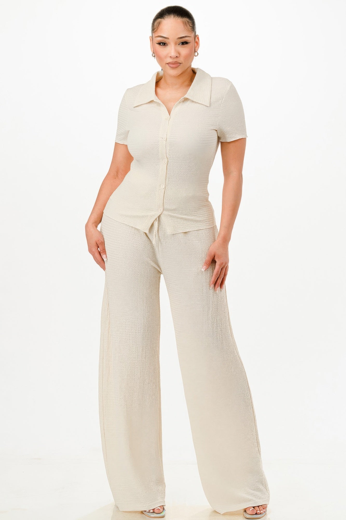 Textured Polo Top And Pants Set - Mr Lou’s Place