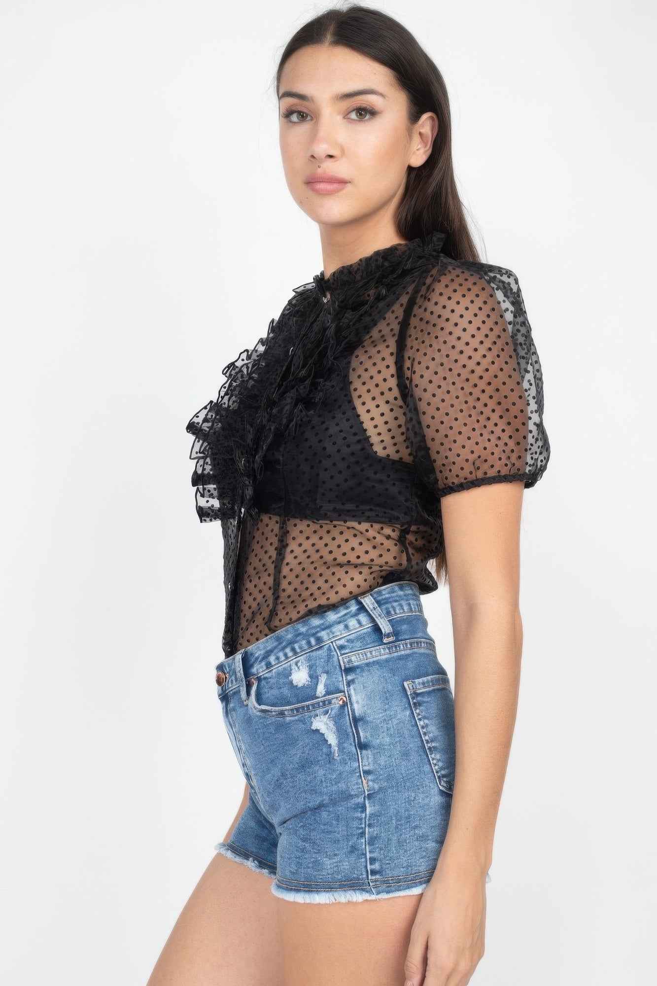Sheer Ruffle-trim Dot Top - Mr Lou’s Place