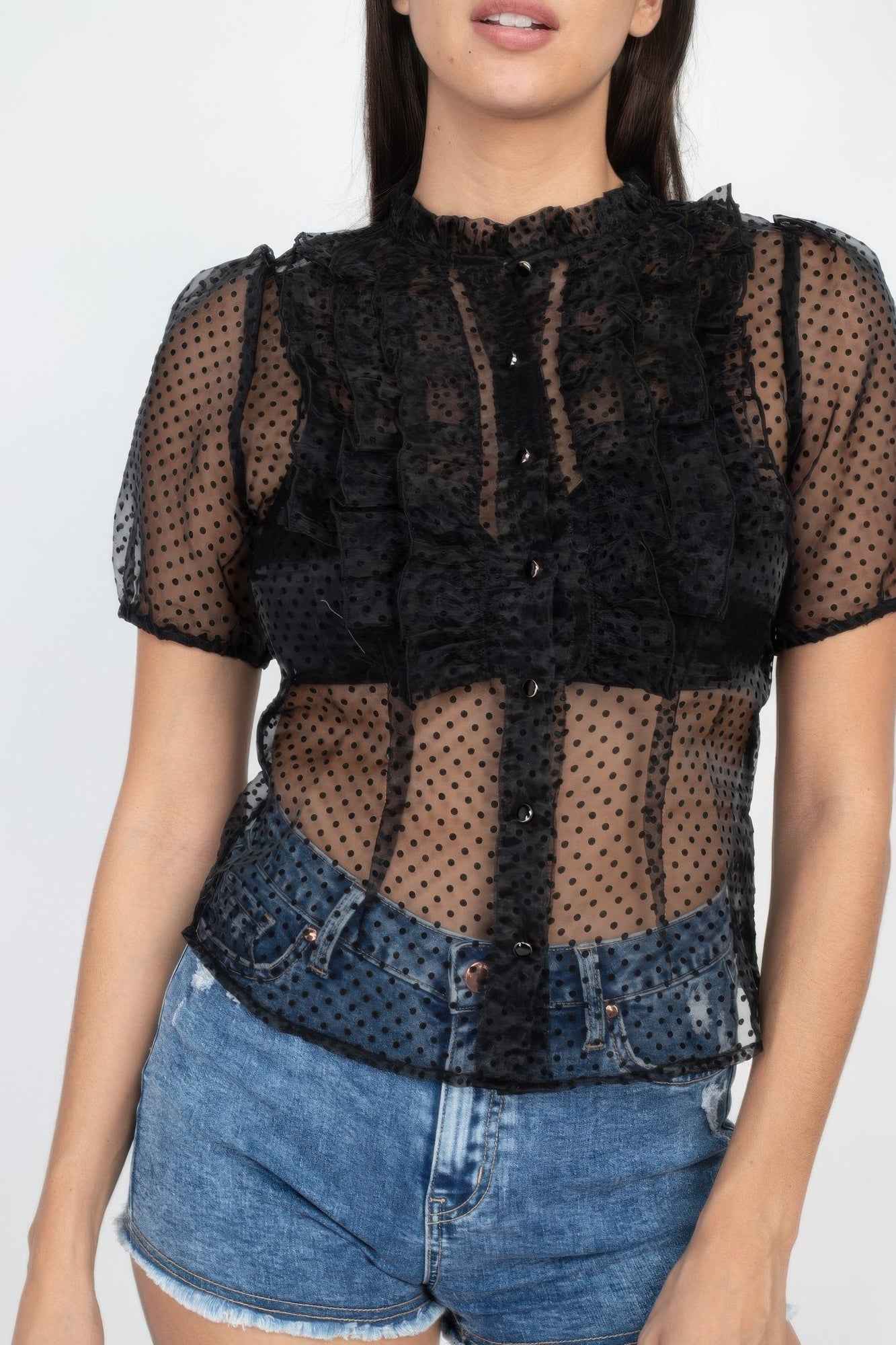 Sheer Ruffle-trim Dot Top - Mr Lou’s Place