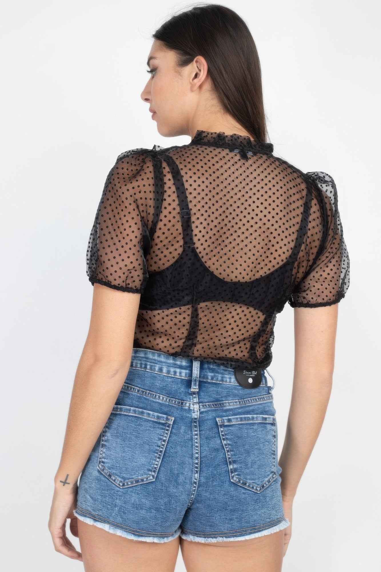 Sheer Ruffle-trim Dot Top - Mr Lou’s Place