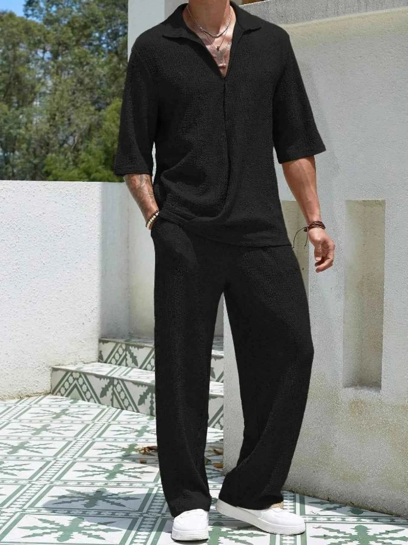 Men's Plus Size Half Sleeve Top and Pants Set - Mr Lou’s Place