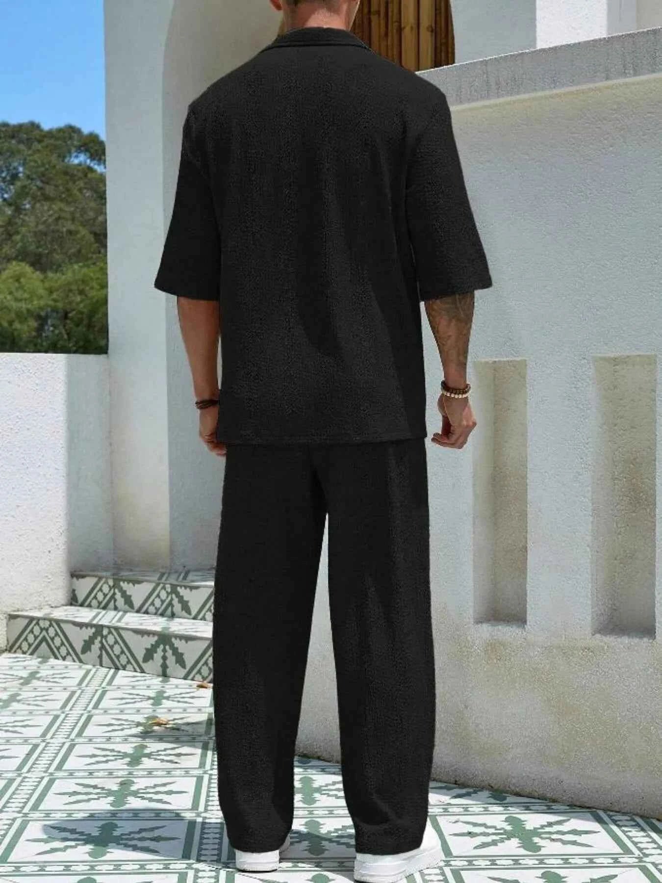 Men's Plus Size Half Sleeve Top and Pants Set - Mr Lou’s Place