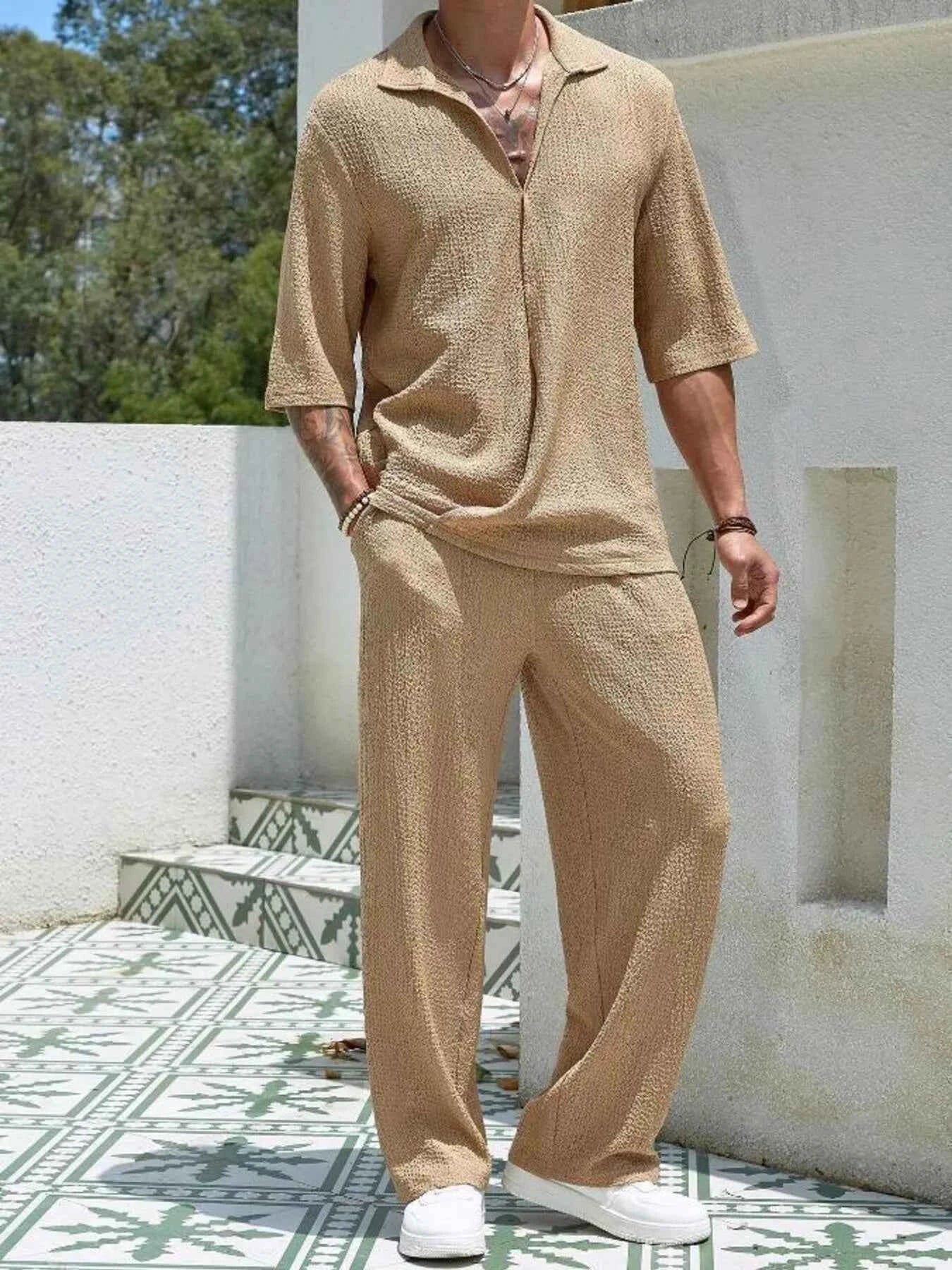 Men's Plus Size Half Sleeve Top and Pants Set - Mr Lou’s Place