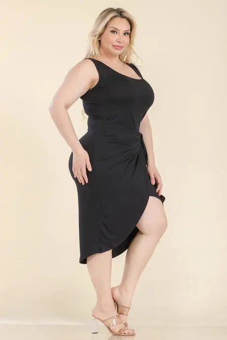 Plus Size Solid Wrap Front Tie Side Midi Dress - Mr Lou’s Place