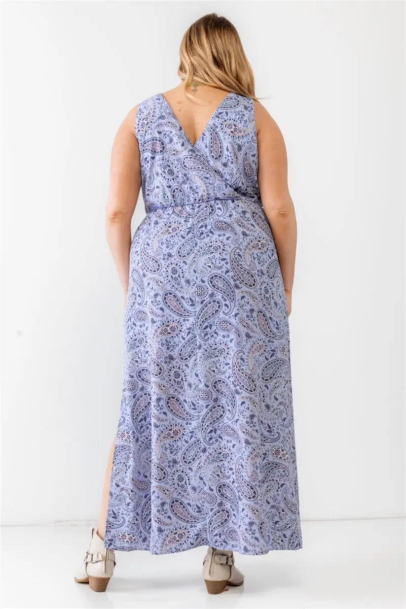 Plus Lavender Paisley Wrap V-neck Sleeveless Midi Dress - Mr Lou’s Place