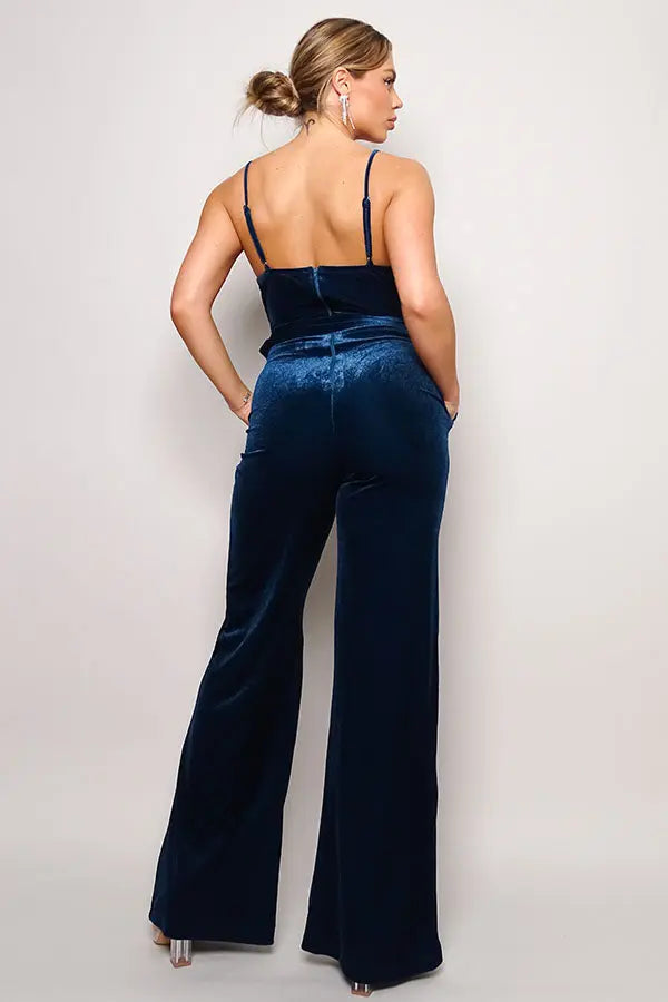 Samba Rhinestone Belt Velvet Jumpsuit - Mr Lou’s Place