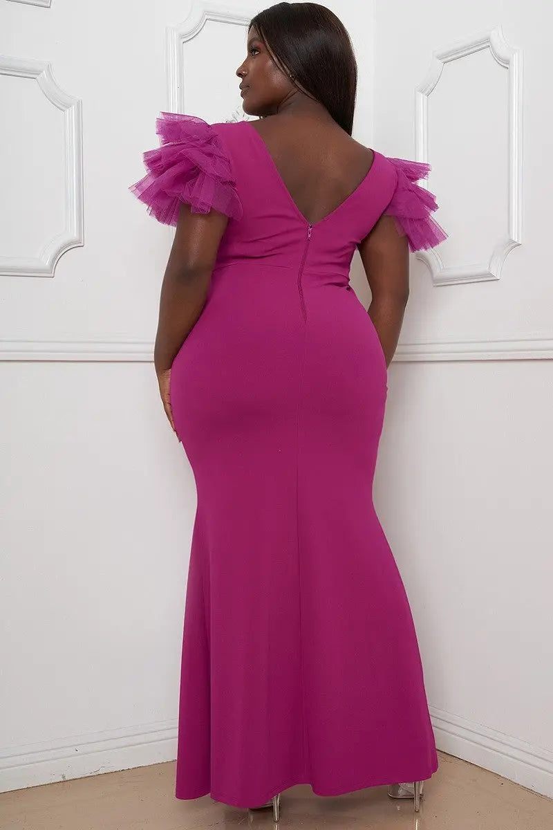 Mesh Tulle Shoulder Plus Size Maxi Dress - Mr Lou’s Place