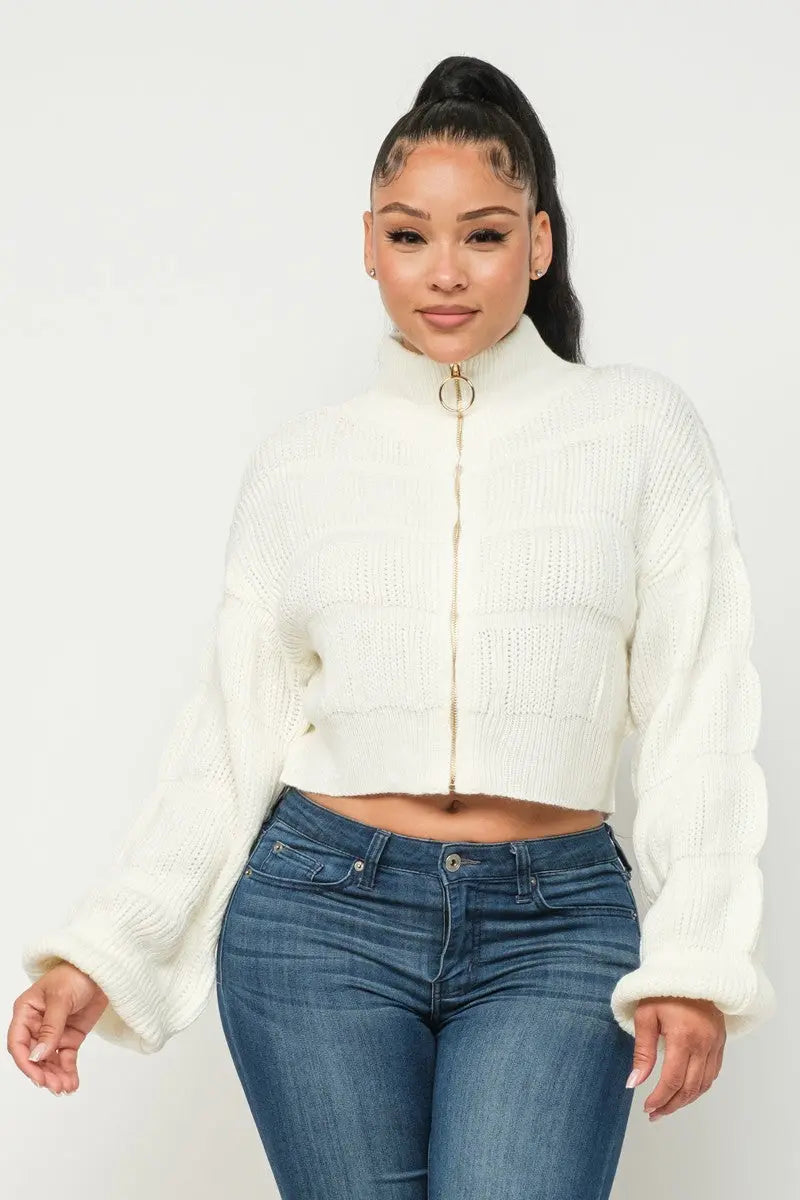 Sweater Top W/ Front Zipper - Mr Lou’s Place