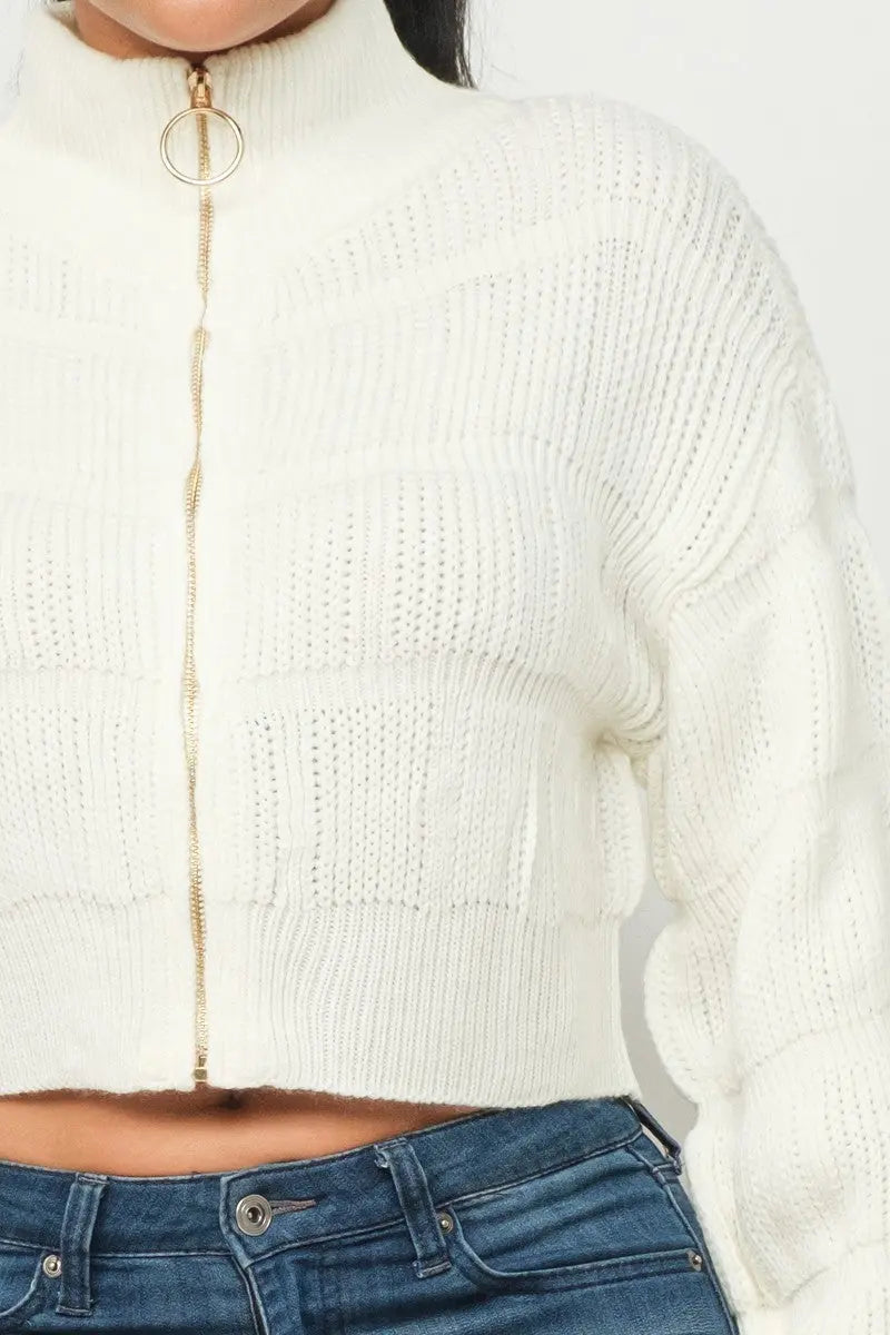 Sweater Top W/ Front Zipper - Mr Lou’s Place