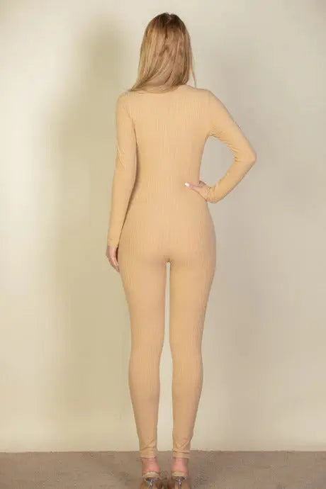 Ribbed Scoop Neck Long Sleeve Jumpsuit - Mr Lou’s Place
