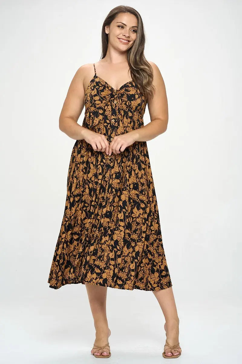 Plus Botanical Print Front Tie Maxi Dress - Mr Lou’s Place