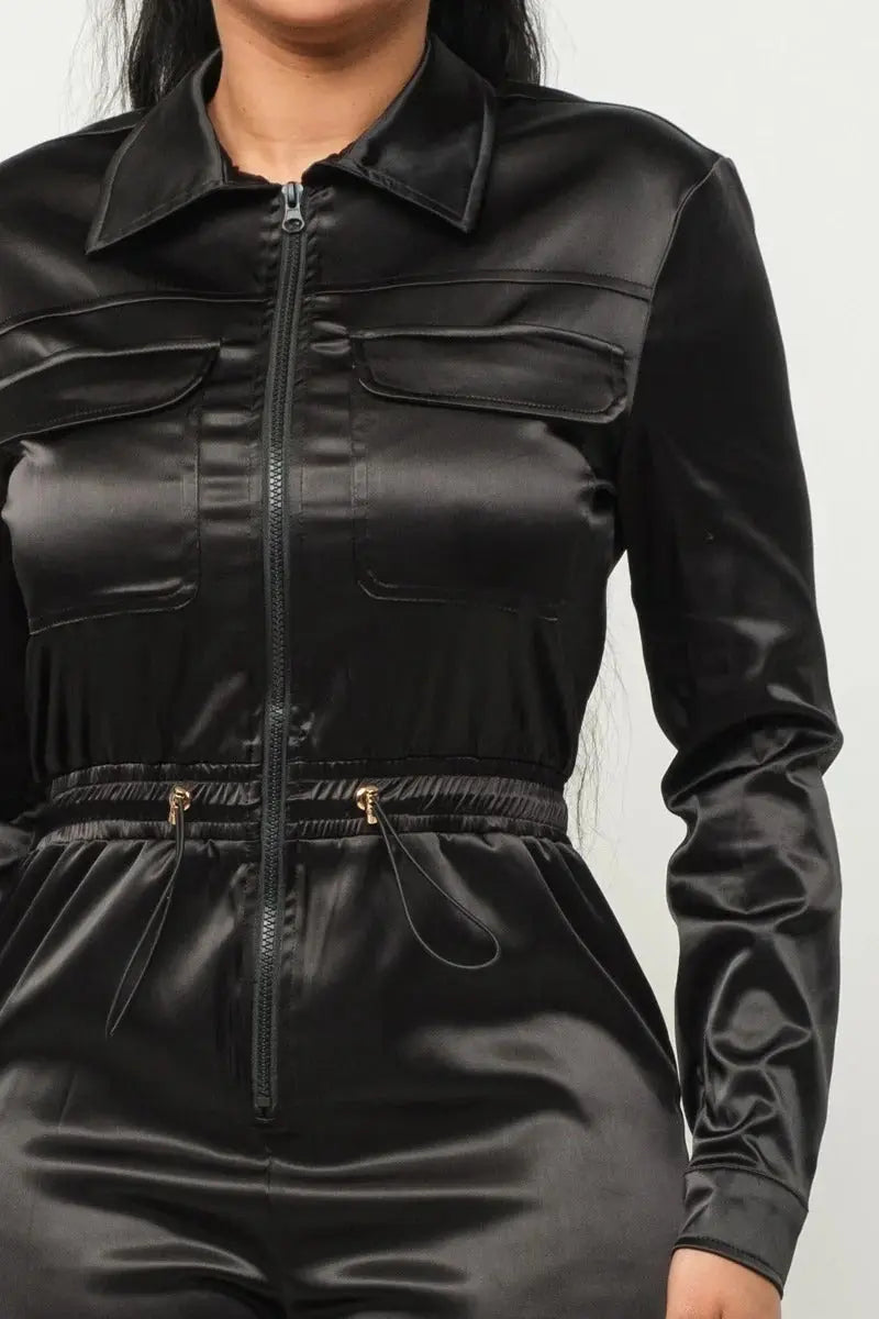 Front Zipper Pockets Top And Pants Jumpsuit - Mr Lou’s Place