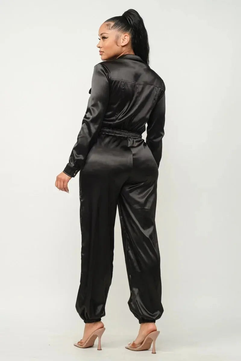 Front Zipper Pockets Top And Pants Jumpsuit - Mr Lou’s Place