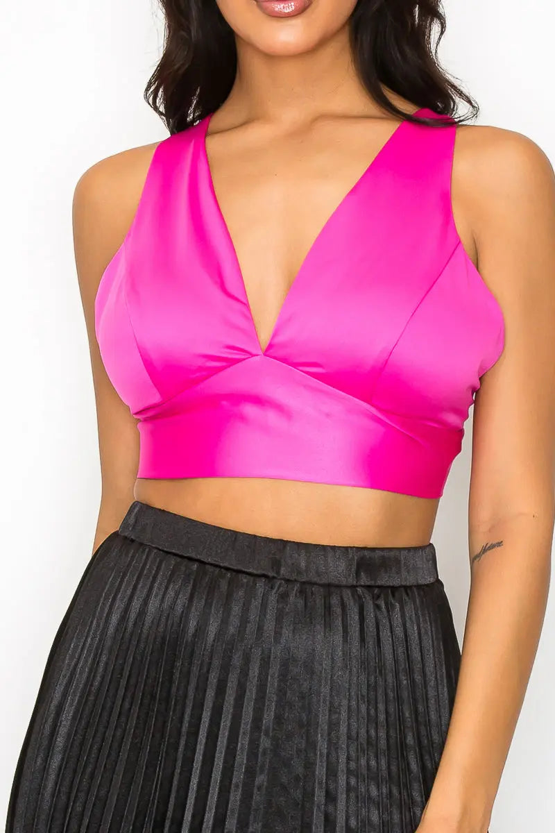 Smock V-neck Satin Bra Top - Mr Lou’s Place