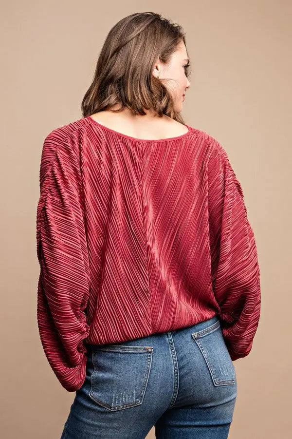 Satin Pleated Drawstring Top With Snap Button - Mr Lou’s Place