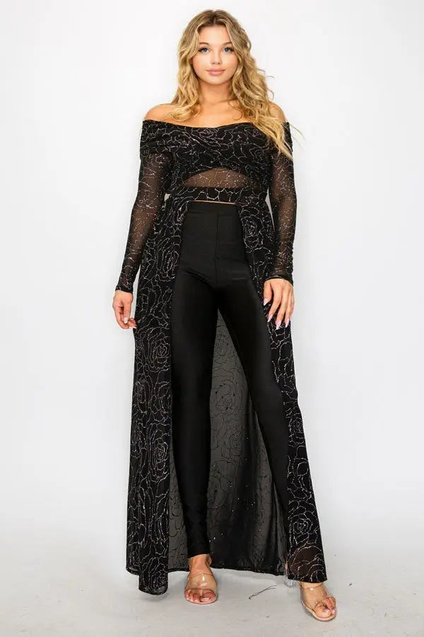 Plus Mesh Glitter See-through -cross Shoulder Wrap Maxi Dress - Mr Lou’s Place