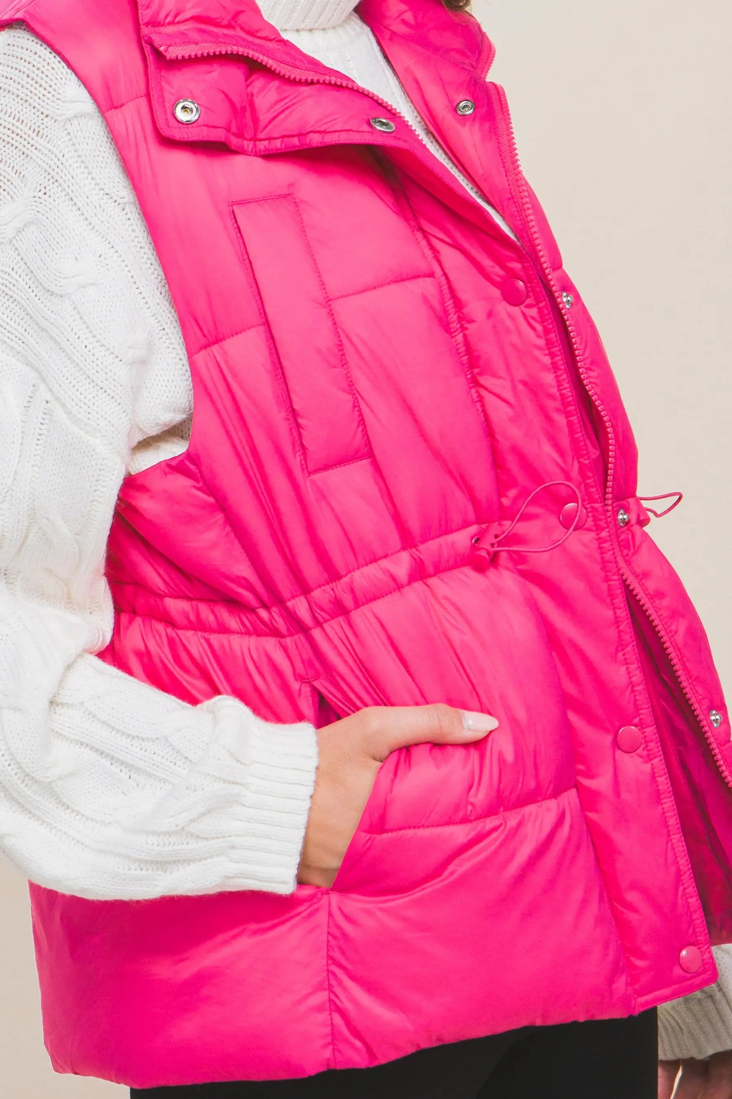 Zip Up Button Puffer Vest With Waist Toggles - Mr Lou’s Place