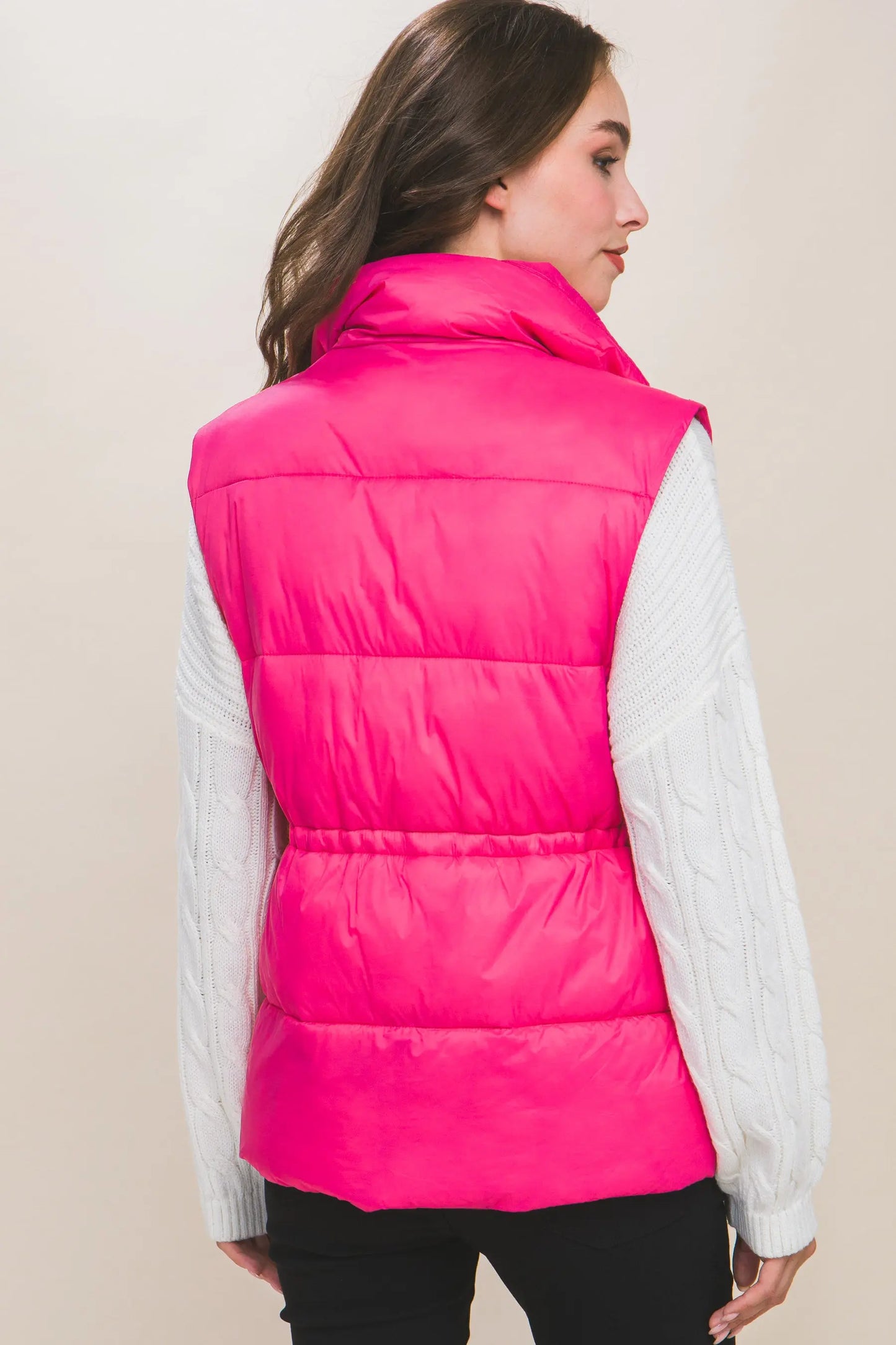 Zip Up Button Puffer Vest With Waist Toggles - Mr Lou’s Place