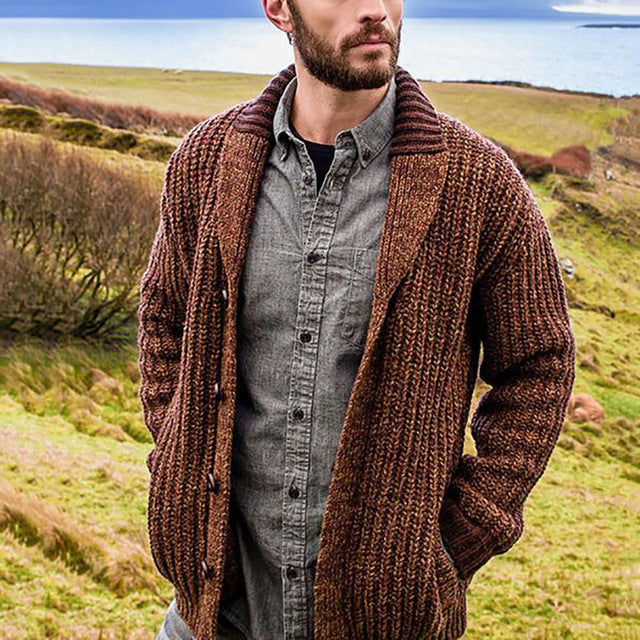 Men's Solid Color Long Sleeve Knit Cardigan Sweater Mr Lou’s Place