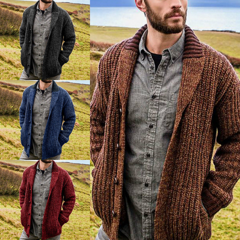 Men's Solid Color Long Sleeve Knit Cardigan Sweater Mr Lou’s Place