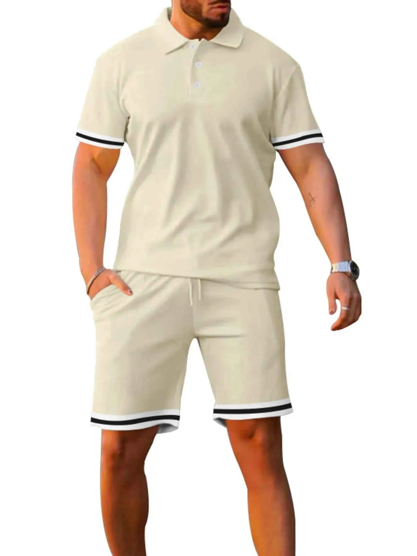 Men's Full Size Contrast Trim Polo and Shorts Set Plus Size - Mr Lou’s Place