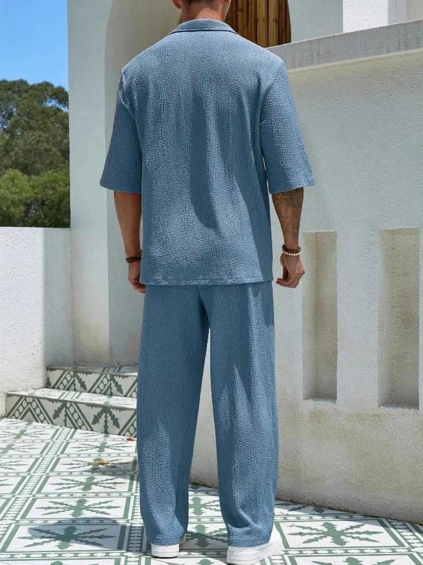 Men's Plus Size Half Sleeve Top and Pants Set - Mr Lou’s Place