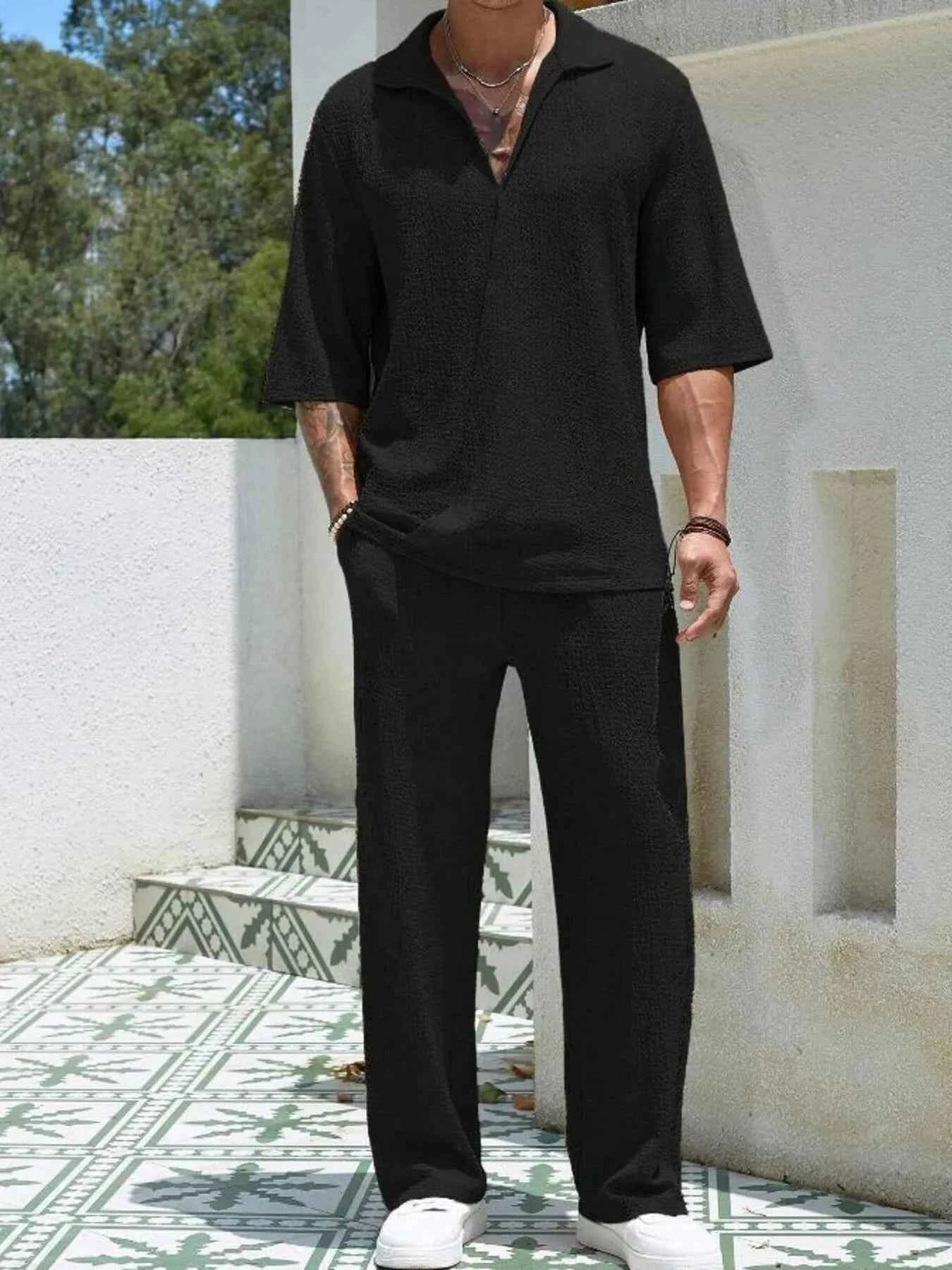 Men's Plus Size Half Sleeve Top and Pants Set - Mr Lou’s Place