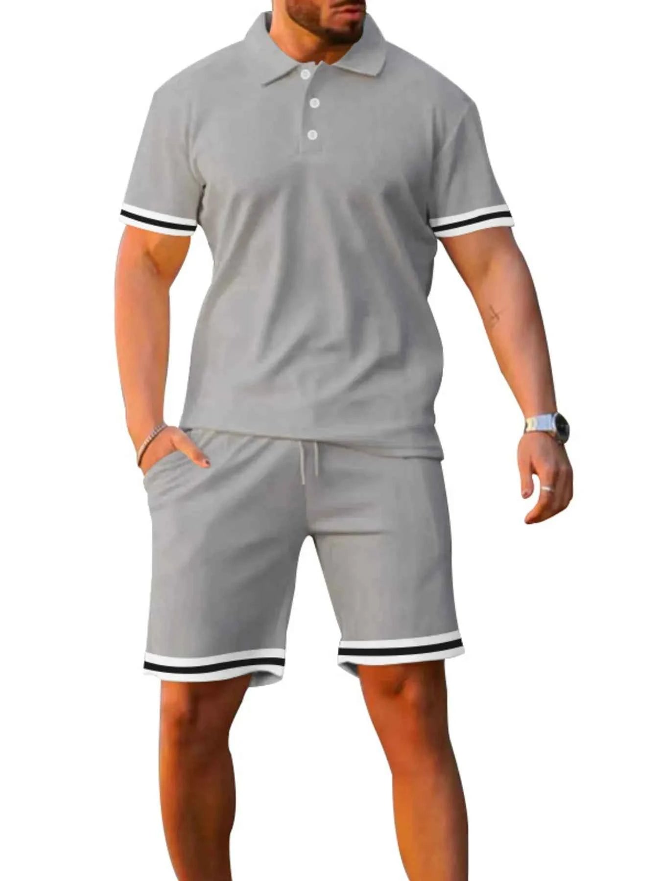 Men's Full Size Contrast Trim Polo and Shorts Set Plus Size - Mr Lou’s Place