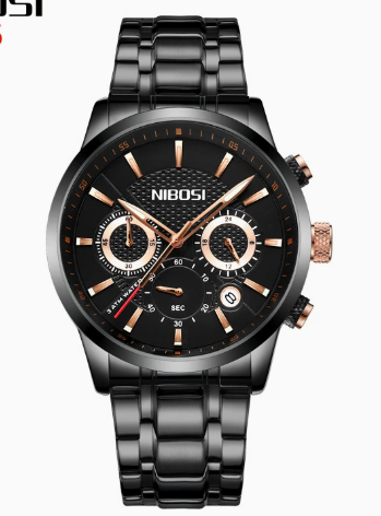 Stylish Men's Black Gold Steel Sports Watch with 3 Eyes Mr Lou’s Place