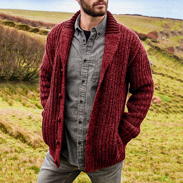 Men's Solid Color Long Sleeve Knit Cardigan Sweater Mr Lou’s Place