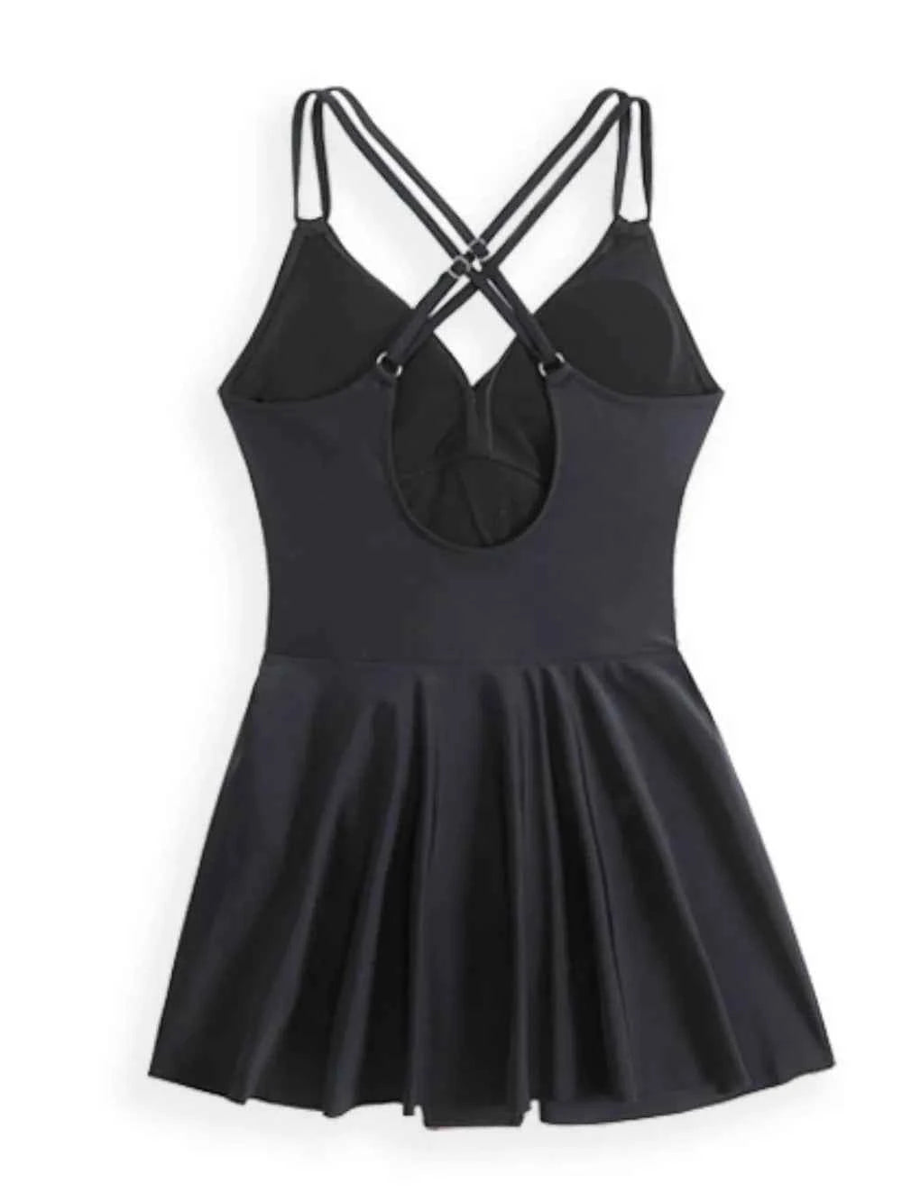 Twisted Front Crisscross Double Spaghetti Strap One-Piece Swimwear