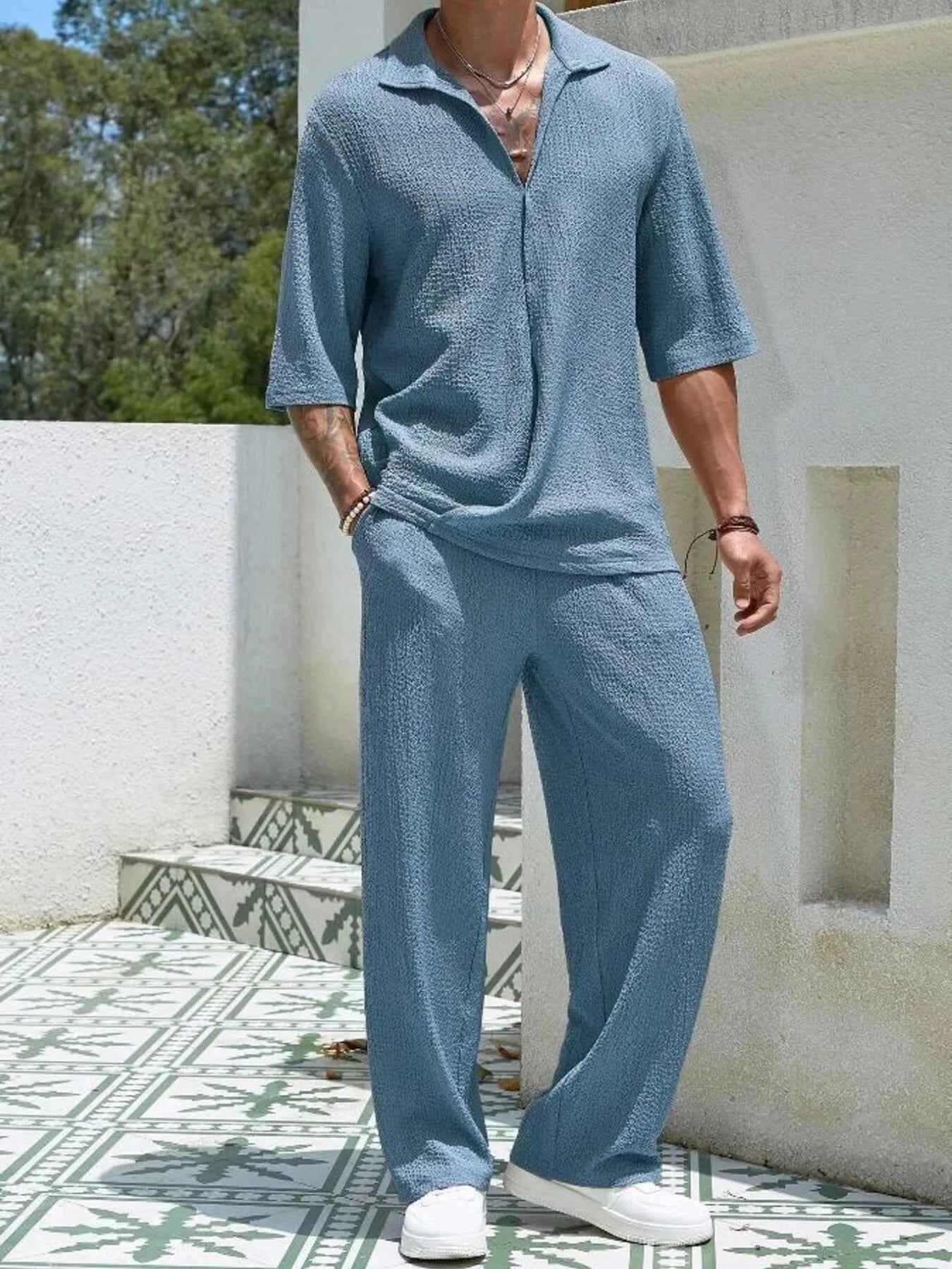 Men's Plus Size Half Sleeve Top and Pants Set - Mr Lou’s Place