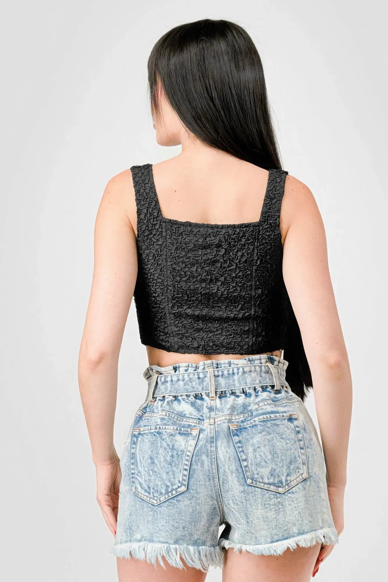 Crinkle Stretch Knit Sweetheart Hooked Bustier Cropped Top - Mr Lou’s Place