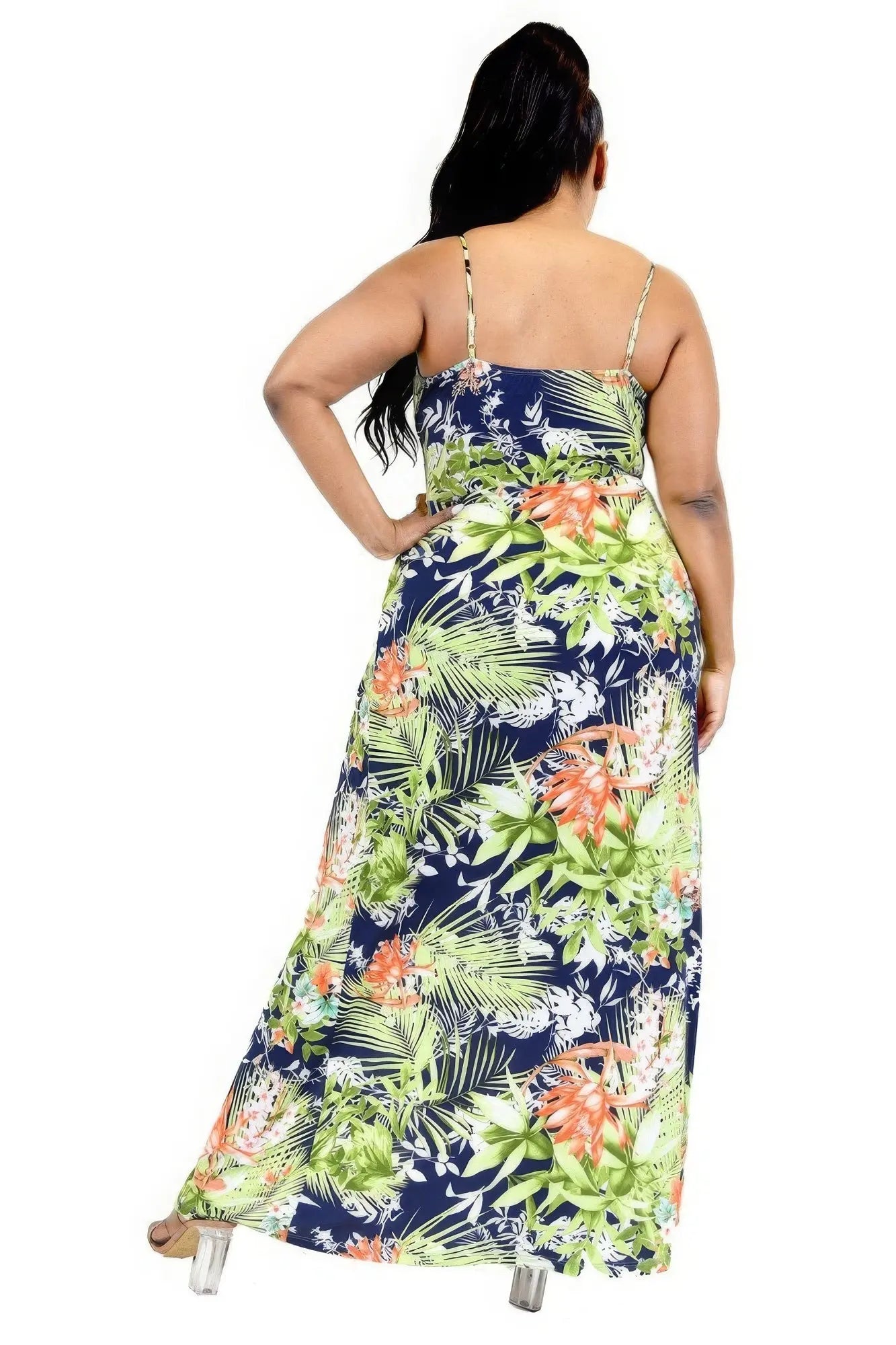 Plus Tropical Leaf Print Surplice Maxi Dress - Mr Lou’s Place