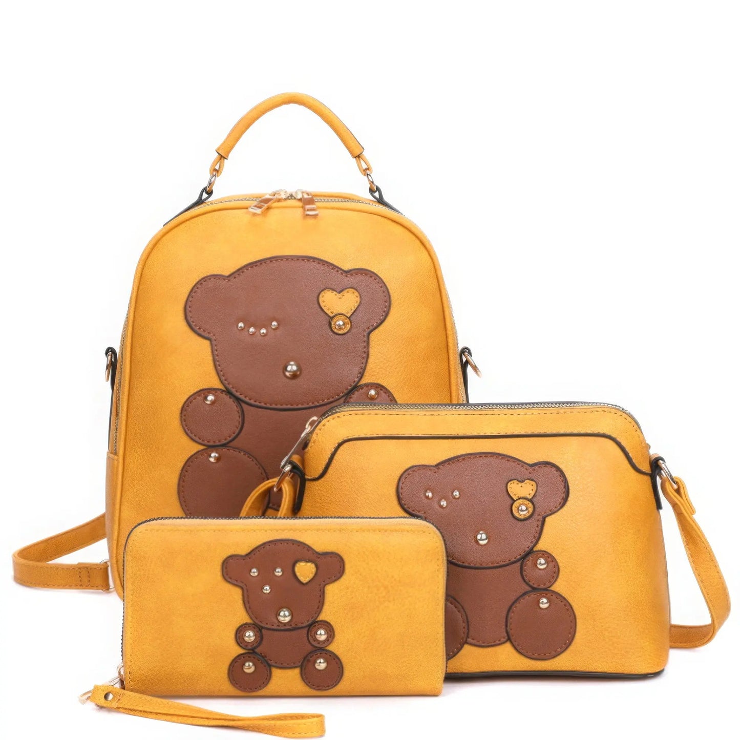 3in1 Cute Bear Design Handle Backpack W Crossbody And Wallet Set - Mr Lou’s Place