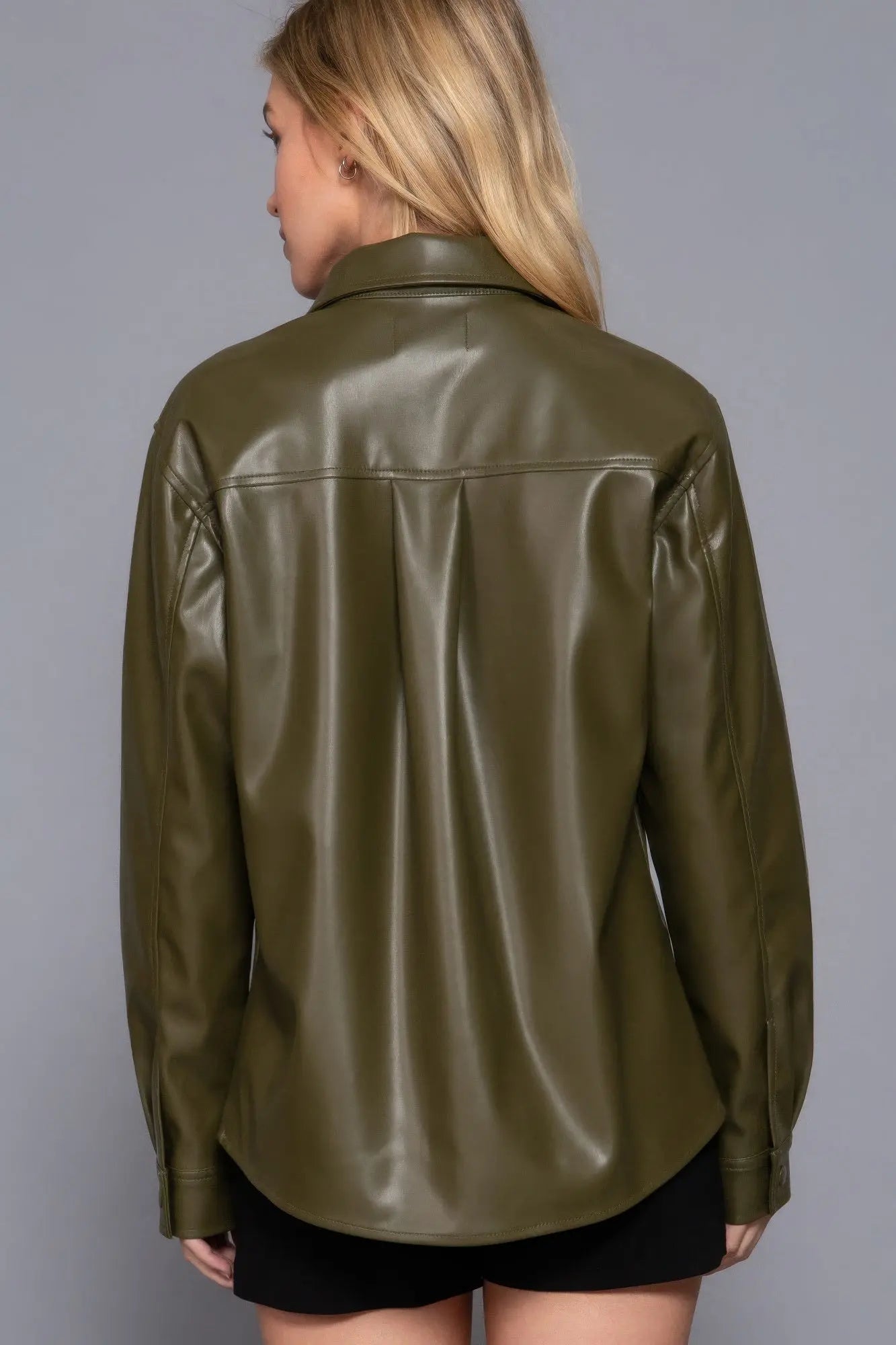 Long Slv Faux Leather Shacket - Mr Lou’s Place