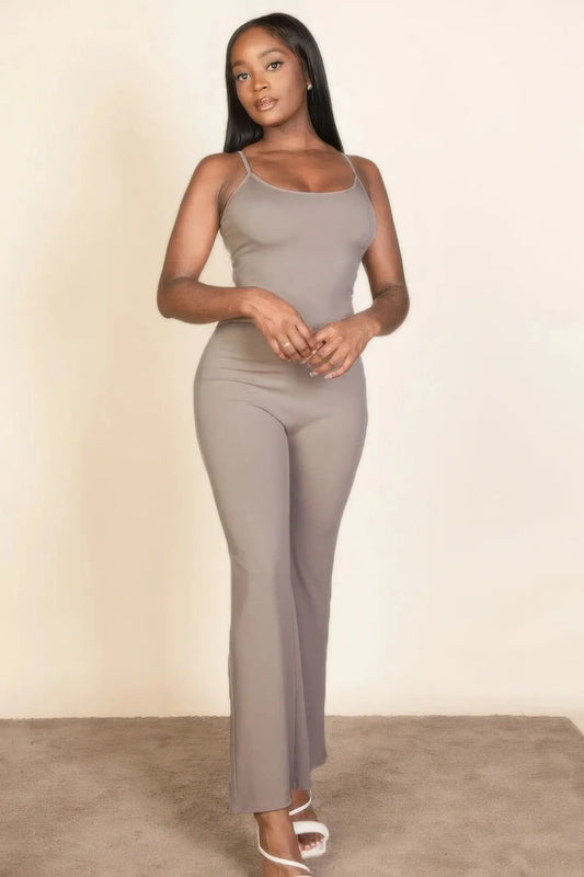 Ribbed sleeveless wide leg jumpsuit - Mr Lou’s Place