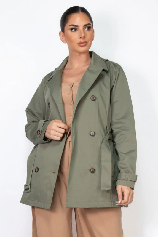 Double-breasted Notch Belted Coat - Mr Lou’s Place