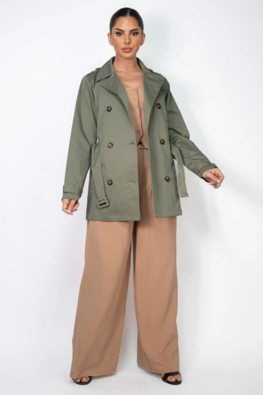 Double-breasted Notch Belted Coat - Mr Lou’s Place