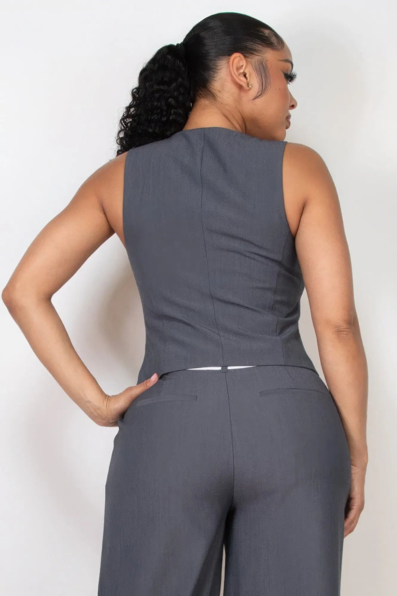 Buttoned Solid V-neck Vest Top - Mr Lou’s Place